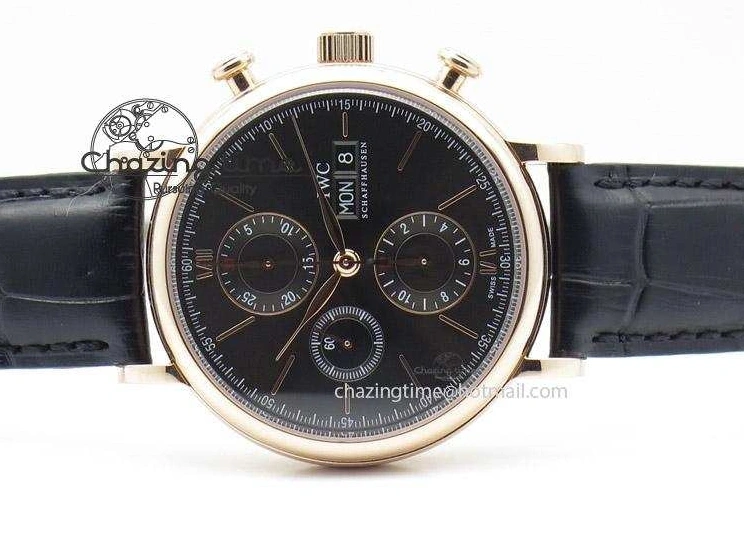 MIROTIME 0125 Portofino Chrono RG Black Dial on Black Leather Strap A HighPerformance 7389